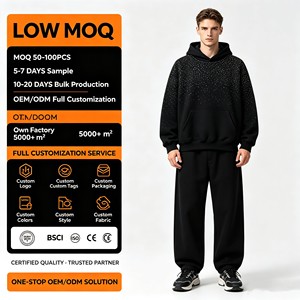 En gros, sweats à capuche et pantalons de survêtement épais en polyester/coton, imprimés en tissu éponge, avec poche latérale, épaules tombantes, style streetwear, personnalisés, écologiques et décontractés - Product Image 1