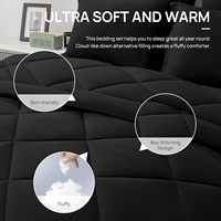 Set Sprei Modern King Size Hitam 7 Buah Bahan Polyester Bernapas untuk Tempat Tidur King dalam Tas, Set Perlengkapan Tidur Semua Musim Desain Jahitan Kotak