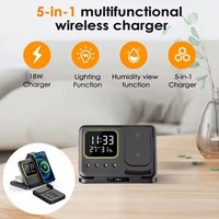 Pengisi daya isap magnetik nirkabel multifungsi, braket ponsel lipat lampu malam kelembaban suhu 5 dalam 1 jam