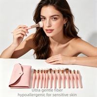Ensemble de 12 pinceaux de maquillage pour les yeux professionnels, vegan, synthétiques, doux, avec un étui de rangement en cuir rose portable, possibilité de personnaliser le logo de la marque privée