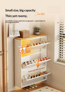 Meuble à chaussures mural blanc pour entrée, ultra-étroit, en métal, avec porte rabattable, organisateur de rangement pour chaussures réglable - Product Image 6