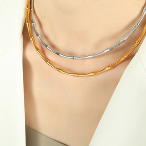 Collier ajustable en acier inoxydable plaqué or 18 carats avec motif nœud de bambou, style chinois simple et tendance - Product Image 4