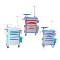 Chariot d'urgence médical ABS à prix d'usine, chariot de réanimation pour hôpital et clinique avec poubelle, conteneur à objets tranchants et poteau porte-perfusion