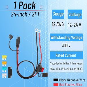 Batterieanschluss <span class=keywords><strong>2</strong></span> FT 12 AWG O-Ring-Kabelbaum 5A-25A Schutzsicherungen Politätsumkehr-Adapter <span class=keywords><strong>2</strong></span>-Pin Kupferleiter Automobil - Product Image 2