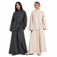 Nouvelle Collection : Ensemble Deux Pièces Grande Taille – Haut Oversize à Col Montant et Demi-Zip avec Jupe Longue Évasée | Tenue Abaya musulmane décontractée