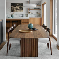 Table à manger sur mesure en bois massif, base en piédestal cannelé personnalisée, bureau en bois, table de conférence de luxe en noyer