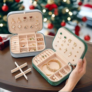 Wholesale Custom Double-layer Velvet Travel Jewelry Organizer <b>Box</b> with Mirror Zipper for Storing Necklaces <b>Earrings</b> and Rings - Product Image 1