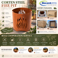 Brasero en acier Corten, finition rouille rustique, design cylindrique avec découpe flamme, pour jardin et terrasse extérieurs