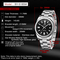 Montre mécanique automatique pour homme BENYAR 5185, bracelet en acier inoxydable de haute qualité, étanche, calendrier, fonctions lumineuses