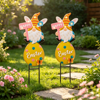OEM ODM Décoration de jardin Pâques : Piquet de jardin Gnome de Pâques et Œuf LED Solaire avec piquet pour pelouse extérieure printanière