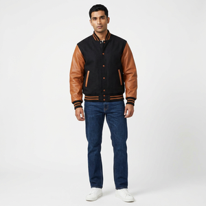 Chaqueta Varsity de Béisbol Personalizada con Logotipo, Cuello Alto, Forro Polar Transpirable, para Hombre, Invierno, Vintage, Cómoda - Product Image 1