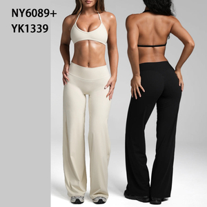 Conjunto de <span class=keywords><strong>sujetador</strong></span> <span class=keywords><strong>deportivo</strong></span> halter transpirable de verano <span class=keywords><strong>con</strong></span> shorts de cintura alta, logo frontal y relleno, ideal para fitness y yoga. - Product Image 2