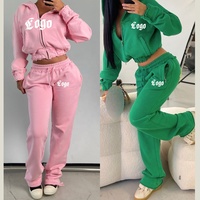 Ensemble de survêtement 2 pièces pour femme, sweat à capuche court zippé et pantalon de survêtement déchiré, tenue décontractée assortie, collection automne 2025, survêtement tendance
