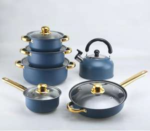 Heavy Duty Stainless Steel Cookware Set <b>Nonstick</b> <b>Pots</b> Gold Handle 12-Piece Export Cross-Border Commercial Use Kitchenware - Product Image 1