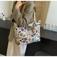 Pochette de voyage portable en toile matelassée avec logo personnalisé, imprimé floral, grande pochette cosmétique en coton à double motif floral