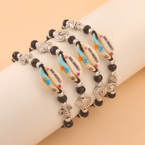 Bracelet personnalisé avec nom en lettres, coquillage, San Andres Aruba Hawaï, fait main, coloré, avec cordon en cristal, réglable, ensemble de bijoux cadeau - Product Image 2