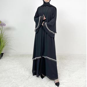 <span class=keywords><strong>Set</strong></span> di 4 Pezzi Abaya per Donne Musulmane di Dubai in Stile Aperto di Alta Qualità con Maniche a Pipistrello in Chiffon e Decorazione con Cintura di Strass - Product Image 2