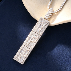 Collar con colgante de nombre vertical estilo Hip Hop, de latón, con incrustaciones de circonitas cúbicas 5A tipo baguette, brillante y personalizado, joyería de moda. - Product Image 6