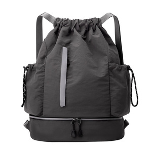 <b>Drawstring</b> <b>Backpack</b> Black Large Capacity Reflective Strip Sports Fitness Leisure Travel Unisex Soft Handle Interior Zipper - Product Image 4