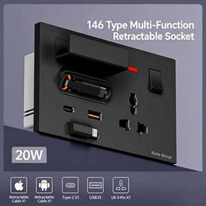 YuHe Group 146 Type Multi-Function Retractable Socket 20W <b>USB</b>-C <b>USB</b>-A <b>UK</b> <b>Plug</b> Wall Outlet Smart Life App Controlled Wi-Fi - Product Image 1