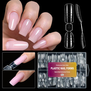 120 pièces/boîte – Moules d'extension d'ongles 2-en-1 en plastique sans papier avec lignes graduées, formes ovales et cercueil – Fournitures rapides pour la pose d'ongles - Product Image 1