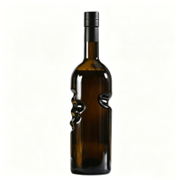 750ML Unieke handgreep lege amberkleurige glazen wijnfles met aangepaste zeefdruk logo sticker voor rode wijn en fruitlikeur