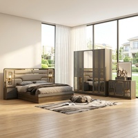 Ensemble complet de meubles de chambre à coucher de luxe en bois, design moderne, avec lit king-size en cuir double, armoire et commode, pour la maison, disponible en taille queen.