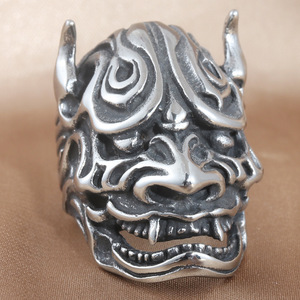 yunnique Men's <b>Titanium</b> Steel Bull Monster Face <b>Ring</b> Silver Color Punk Style Jewelry Gift 213031 - Product Image 1
