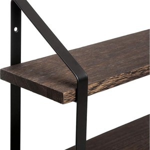 Wall Mounted Wooden Storage Rack Iron <b>Wood</b> Combination <b>Rustic</b> Design Black Brown Living Room Display <b>Shelf</b> - Product Image 4