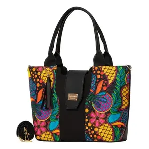 Sac fourre-tout en jute pour femme Fana Eva, broderie verte, pompon, motif floral, tendance, usage quotidien - Product Image 3