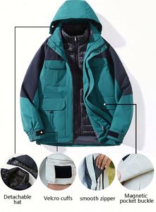 Veste 3-en-1 de marque tendance, coupe-vent, imperméable, pour activités de plein air, vêtements de montagne, vestes amovibles pour l'extérieur - Product Image 5