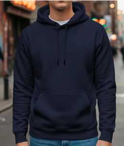 Sudadera con Capucha Azul Marino Sólido para Hombre, Corte Regular Informal, Bolsillo Frontal, 100% Algodón Ecológico Transpirable ODM - Product Image 1