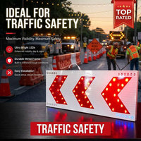 Panneau de signalisation routière solaire LED en aluminium détachable, film réfléchissant de première qualité, indicateur à double flèche 1200x400 pour travaux routiers