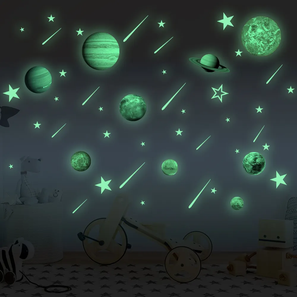 Funlife Glow in the dark solar system wall stickers set perfect gift for DIY decoration and for early education in kids bedroom