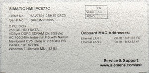6AV78940BH300AC0 FS VerAC SIMATIC IPC677C PC Industrial PLC - Product Image 2