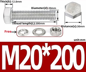 Bán Buôn Cổ Phiếu A20-70 Cấp 6.8 M3 M4 M5 M6 M8 M10 M12 M14 M16 M18 M20 304 Thép Không Gỉ Hình Lục Giác Đầu Bu Lông Và Các Loại Hạt Bộ - Product Image 4