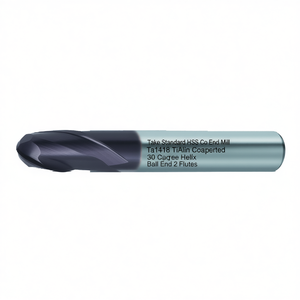 Fresa de extremo esférico HSS-Co estándar Ttake TA1418 con recubrimiento de TiAlN, helicoidal de 30 grados, 2 filos - Product Image 2