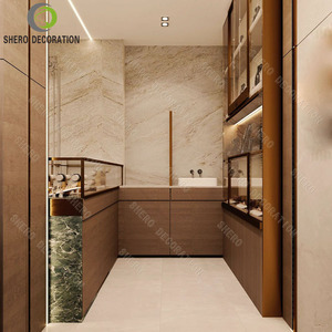 Modern Jewellery Shop Counter Marble Gold Frame Jewelry Glass Cabinet Display Case For Luxury Jewellery <b>Showcase</b> - Product Image 4