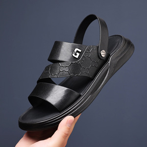 FASHION Genuine Leather Open Toe Walking Sandals Breathable <b>Hook</b> & Loop Closure Summer Men's <b>Shoes</b> - Product Image 2