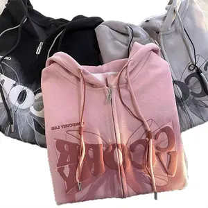 Clothing Manufacturer 3D Puff Print 500Gsm French Terry Drawstring Hood Hoodie Jacket Y2K Unisex Zip Up Hoodie