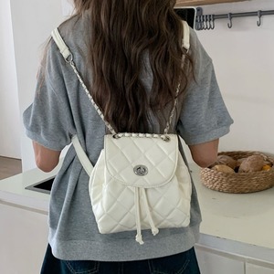 Silver Quilted Women's Backpack Chain Strap <b>Lock</b> Closure Everyday Use Summer 2024 - Product Image 4