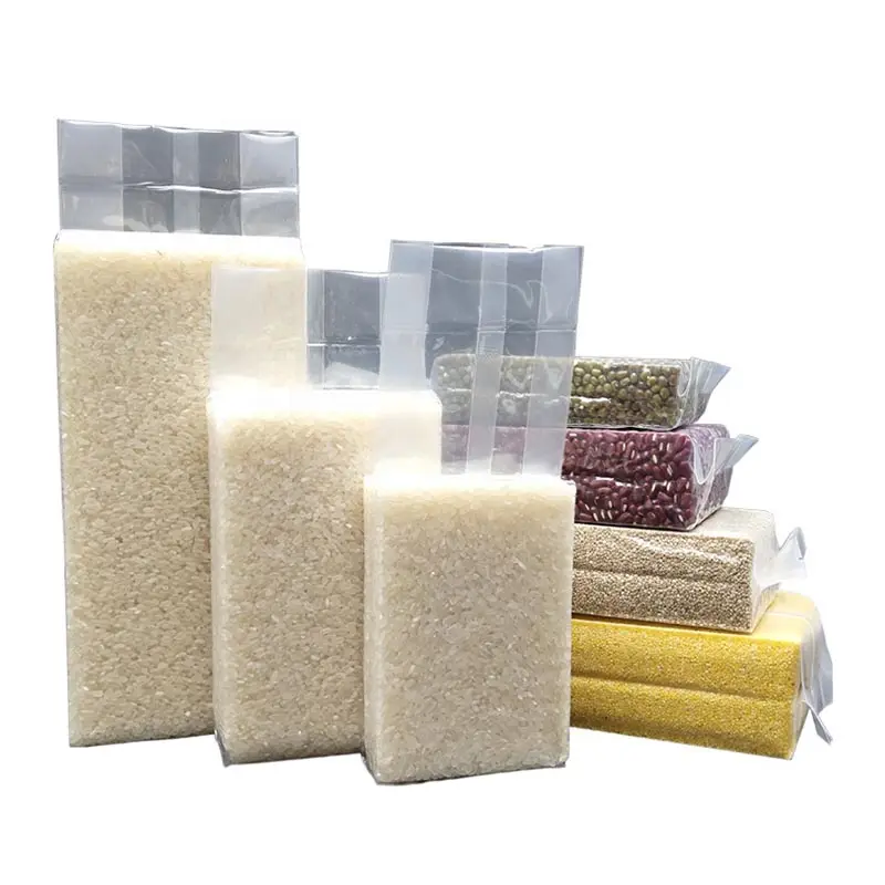 कस्टम प्लास्टिक लोगो सीलर रोल और बैग 5 किलो उच्च गुणवत्ता वाले खाद्य कपड़ा भंडारण चावल बैग वैक्यूम पैकिंग 50 किलो बैग