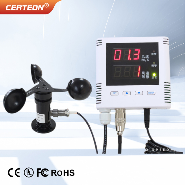 Tower Crane Wind Speed Alarm Sensor LED Display 0 30m/s DC12 24V Audible Visual Alarm for Construction Safety