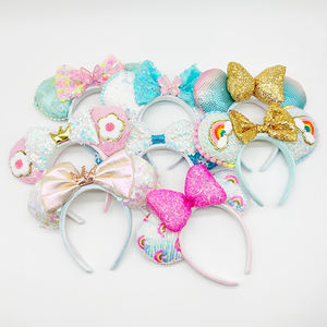 Ragazze simpatiche buffe con fiocco di paillettes fascia con corona arcobaleno orecchie da topo fasce per capelli per la testa del parco divertimenti - Product Image 1