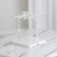 Boîte à gâteau carrée transparente avec base blanche, facile à assembler, pour emballage de gâteaux, boîte à gâteau Clearlid