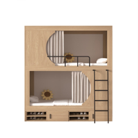 Litera de madera maciza de tamaño completo con cuatro cajones, barandilla de seguridad y escaleras para albergues juveniles, dormitorios y apartamentos para adultos.