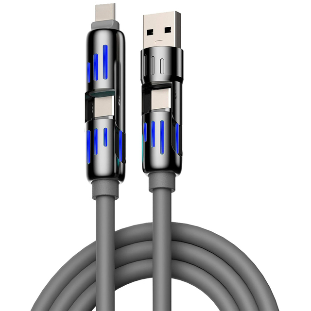 4 in 1 LED Multi USB Charging Cable 240W 30W 12W 3A Fast Charging Charger Cord with LED Light USB Type C Cable