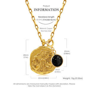 XL346 Zodiac <b>Opal</b> <b>Necklace</b> 12 18K Gold Plated Link Chain Choker Copper Moon Pendant Vintage Celestial Gift for Women - Product Image 3