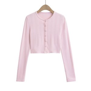 <span class=keywords><strong>Cárdigan</strong></span> Corto de Punto Casual de Manga Larga con Cuello Redondo, Estilo Europeo y Americano, Nuevo para Verano - Product Image 4