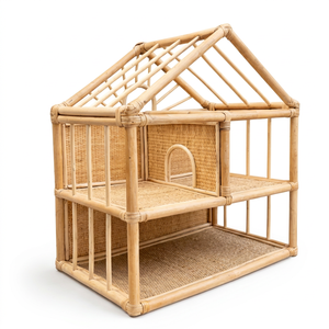 Casa de Muñecas de Bambú y Ratán, Material Natural, Hecha a Mano, Casa en Miniatura para el Juego Imaginativo de los Niños - Product Image 1